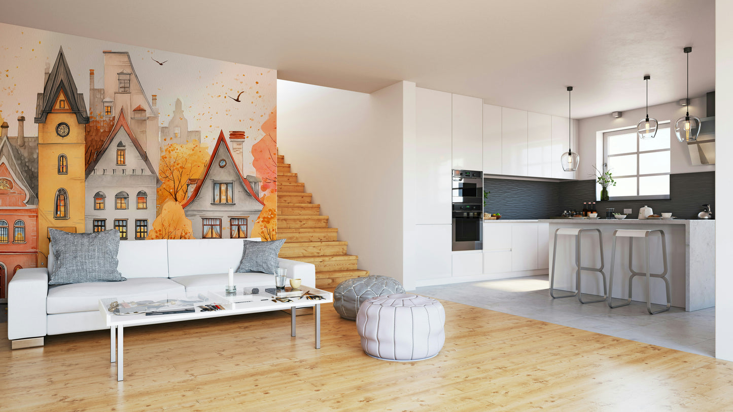 An artistic autumn mural for home decor.

