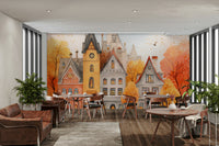 An elegant wall mural with a watercolor art style.