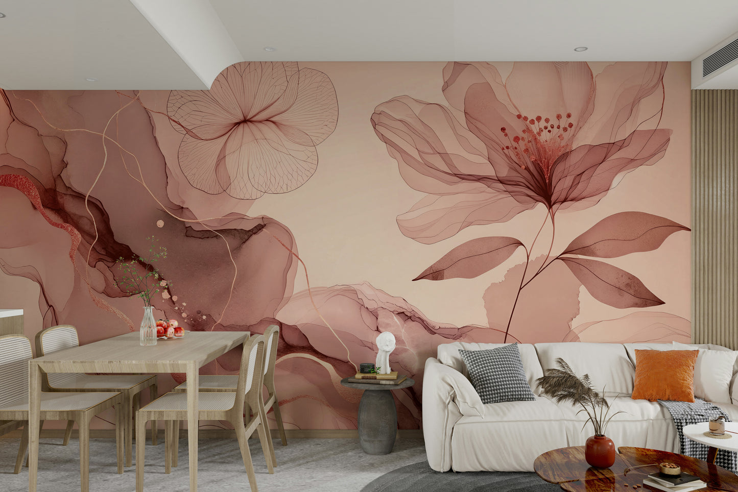 An artistic abstract leaf mural for home decor.

