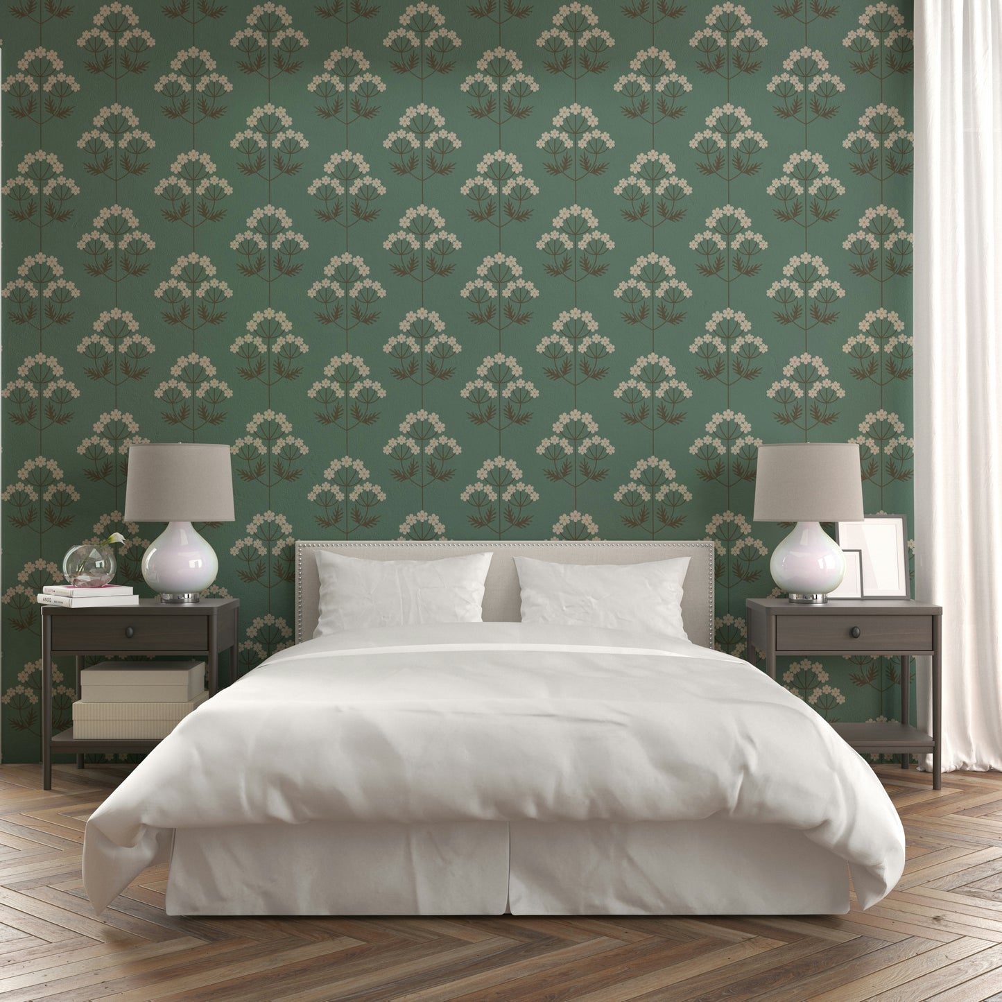 An elegant retro plant wall mural for home decor.

