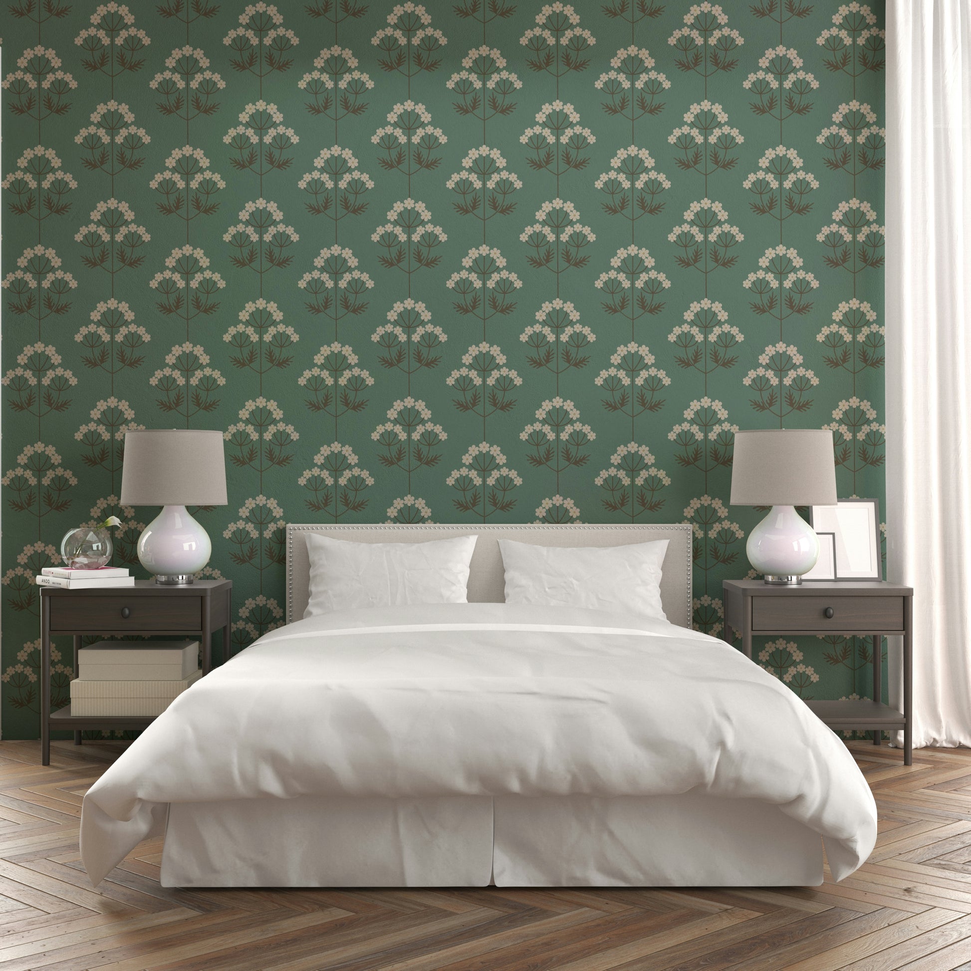 An elegant retro plant wall mural for home decor.

