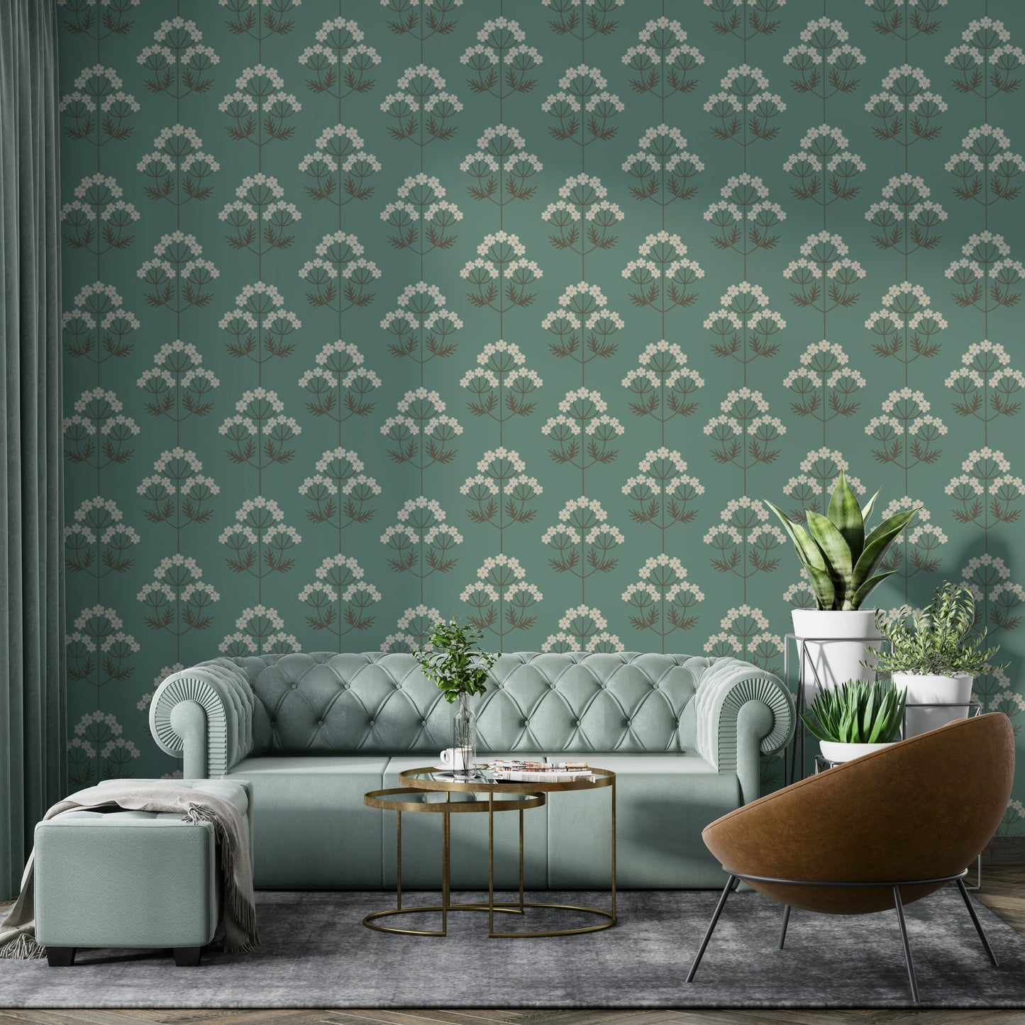 A classic botanical wallpaper for walls with a joyful pattern.

