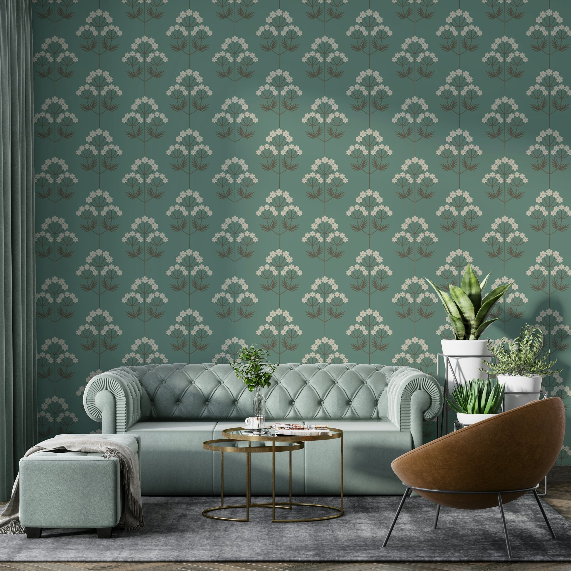 A classic botanical wallpaper for walls with a joyful pattern.

