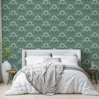 A delightful floral wallpaper mural with a mid-century feel.

