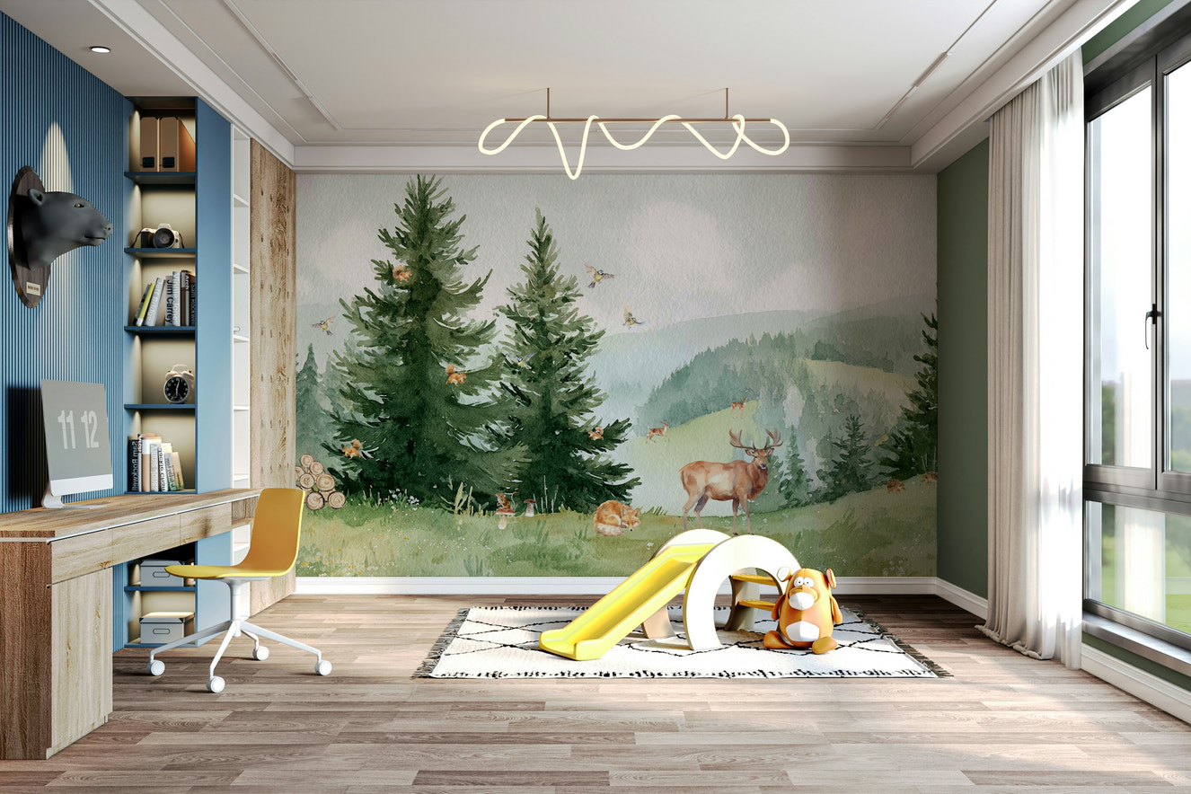 A beautiful kids' adventure wallpaper mural.

