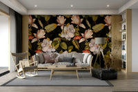 An artistic dark bloom mural for home decor.

