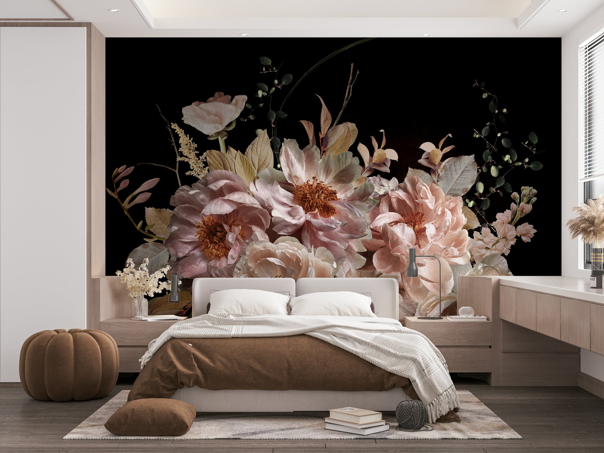 A high-quality dark botanical wall mural for walls.

