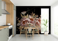 An artistic dark bloom mural for home decor.

