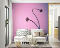 A calming single stem mural in a gradient wallpaper.