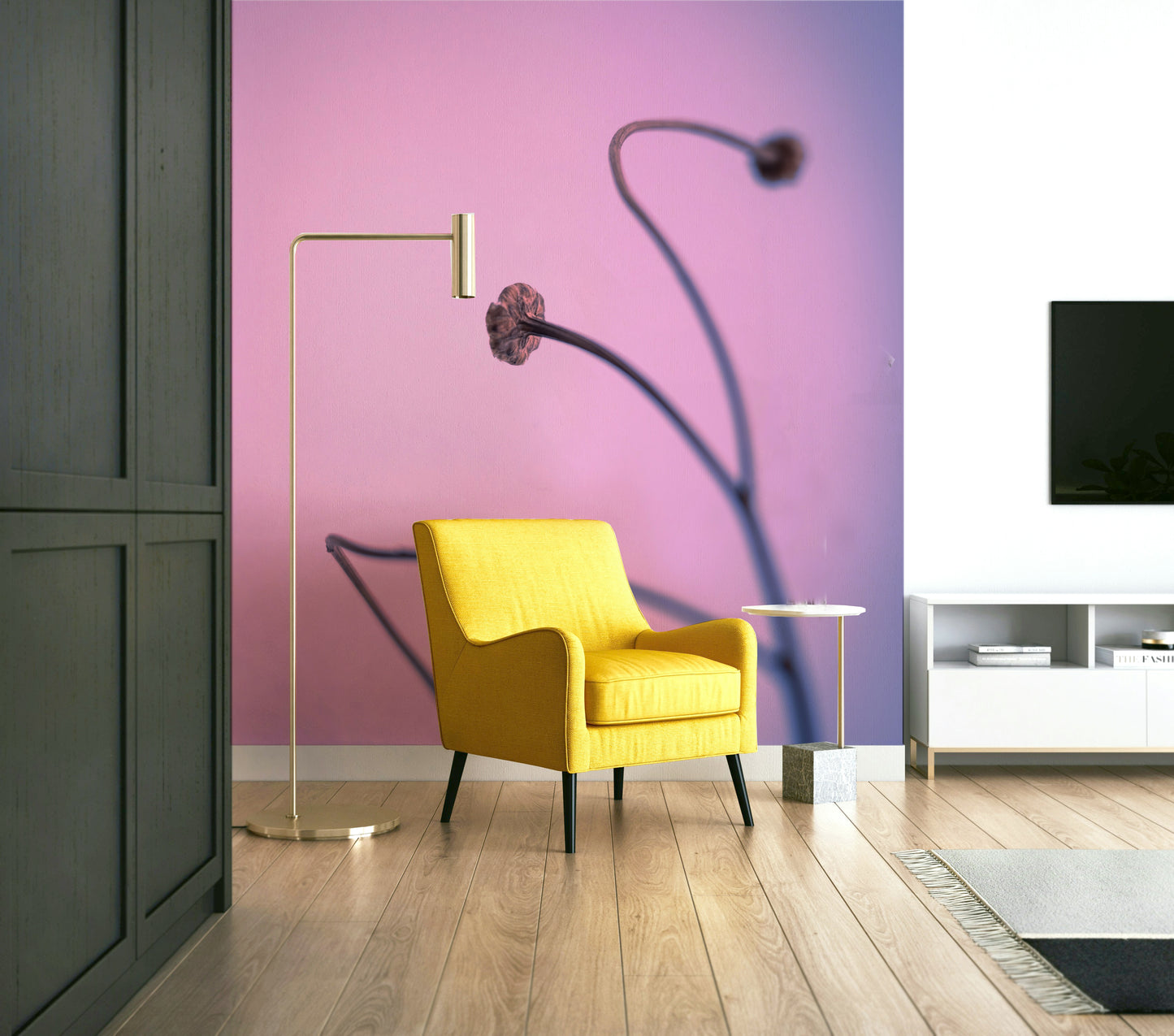 A serene abstract plant wall mural for your decor.