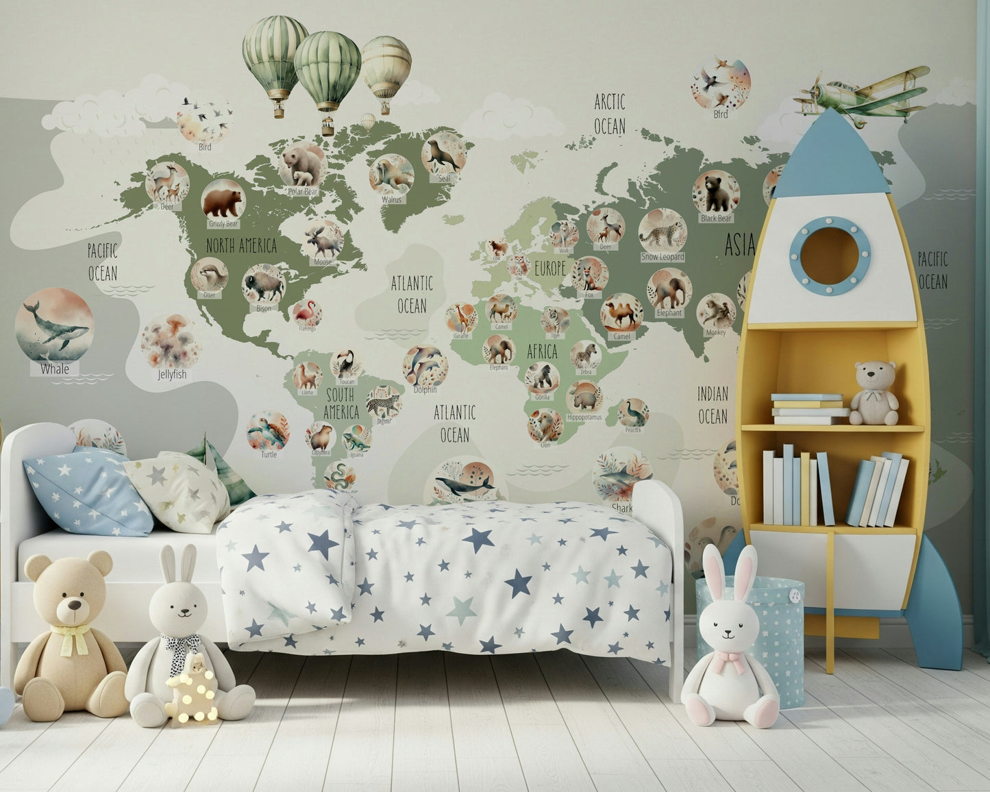 Green Globetrotter's World Map Wall Mural
