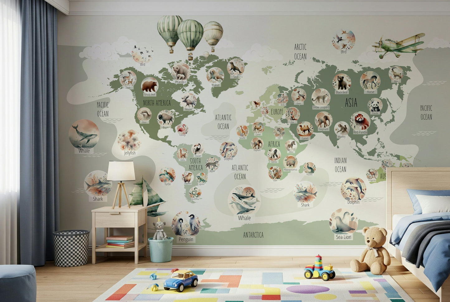 Green Globetrotter's World Map Wall Mural