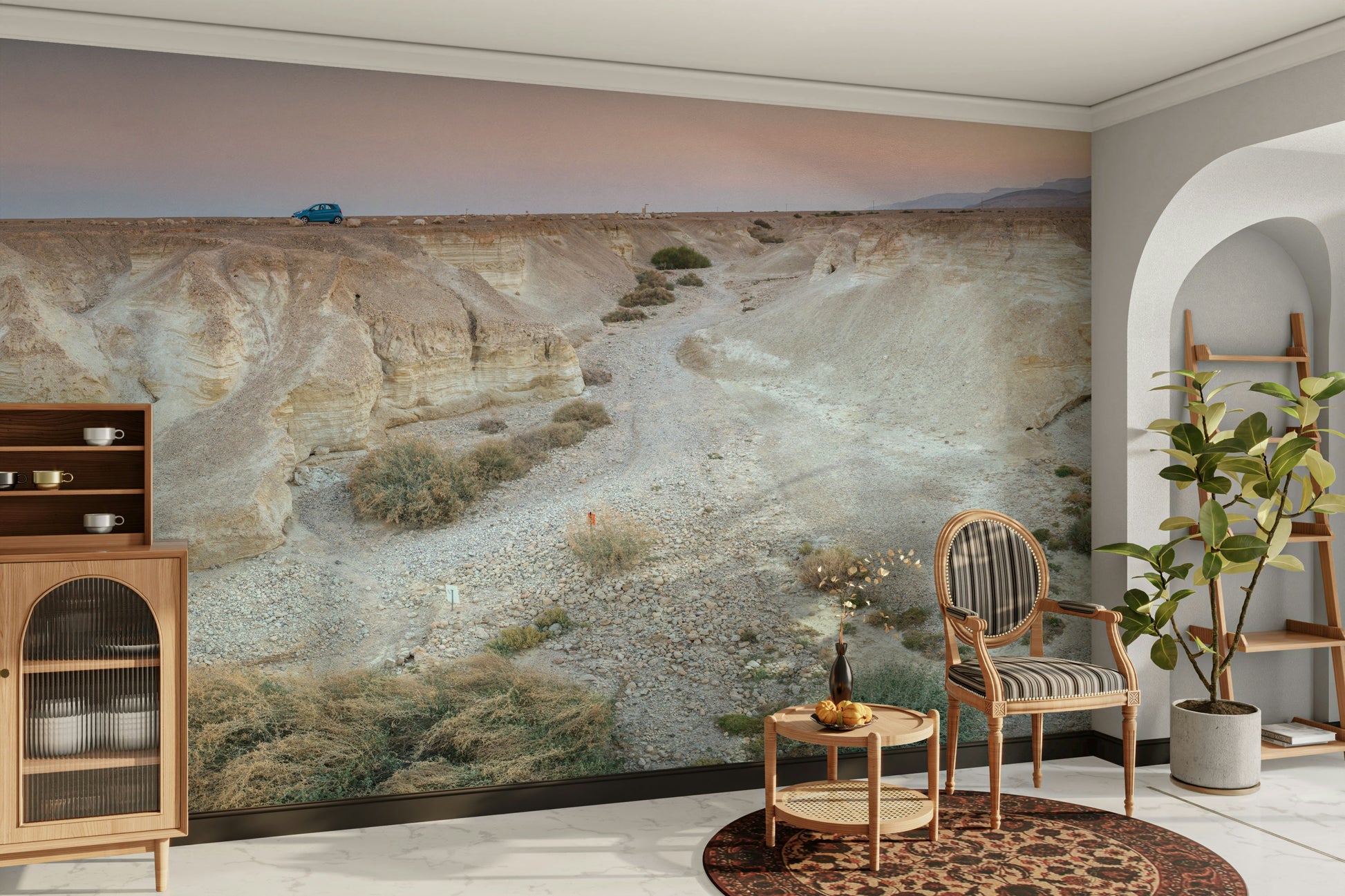 The wallpaper for walls being admired in a home.

