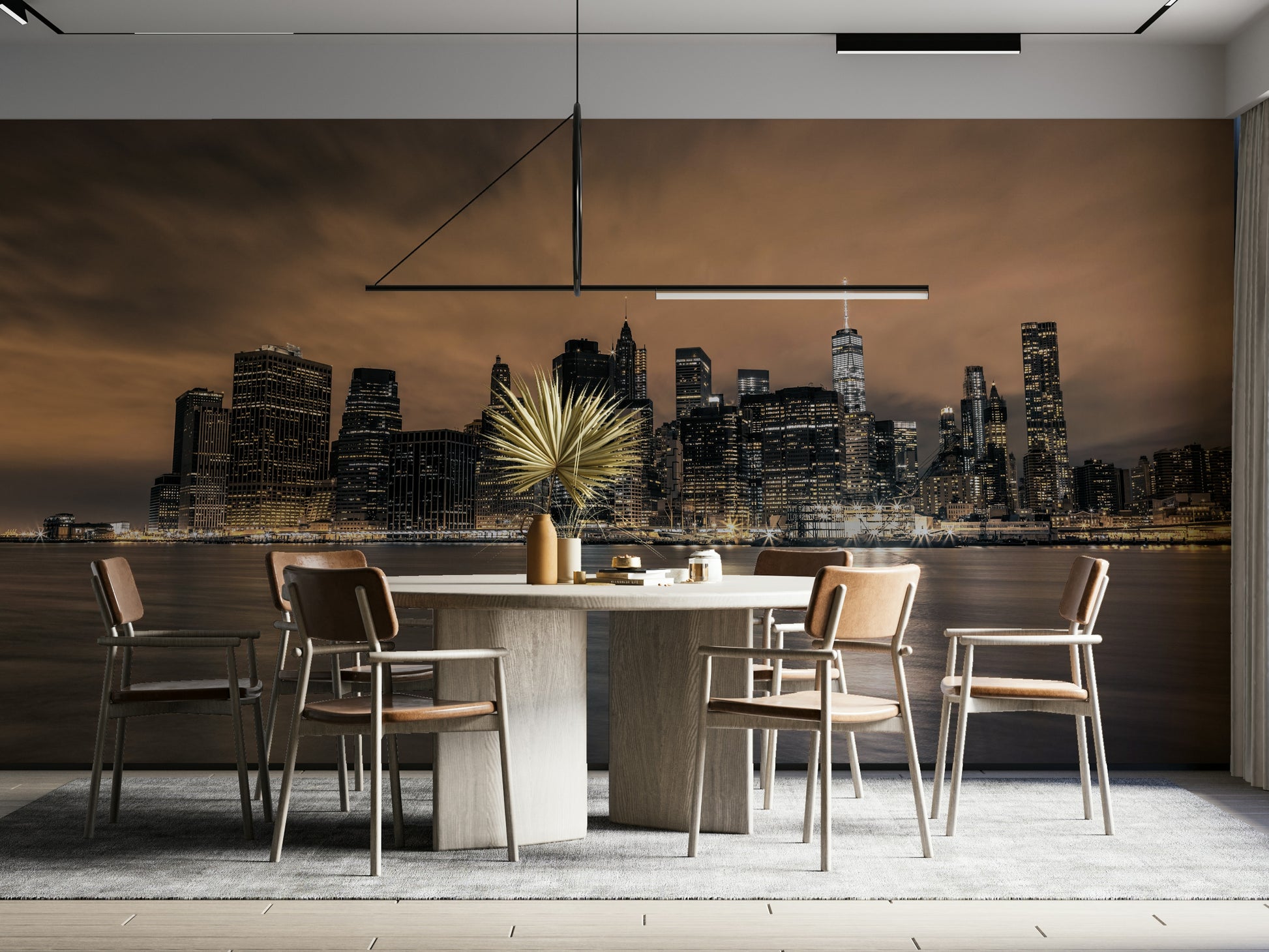 A high-angle view of the wall mural in a large space.

