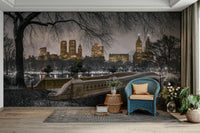 A detail shot of the elegant streetscape with warm glowing windows.

