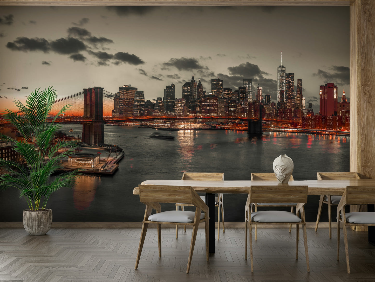 A high-angle view of the wall mural in a large space.

