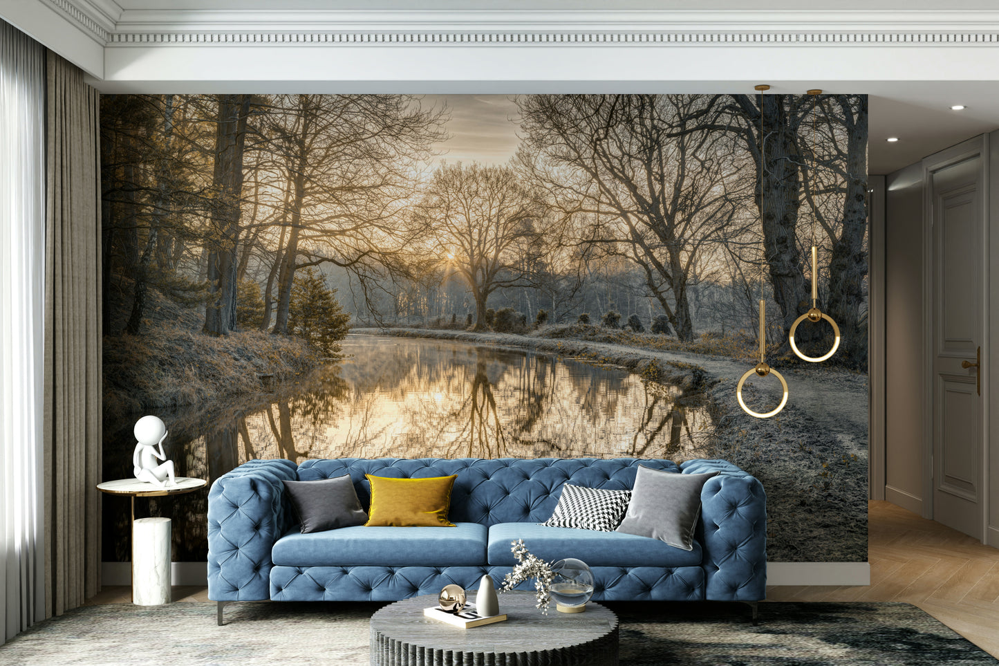 An angled shot of the mural's gentle color palette.

