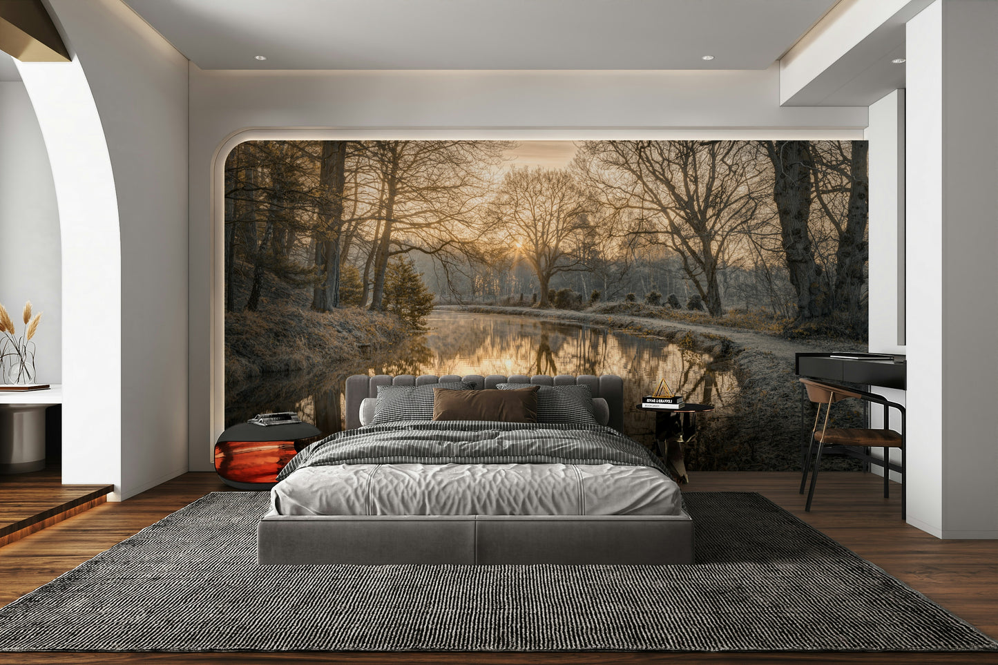 A high-angle view of the wall mural in a large space.

