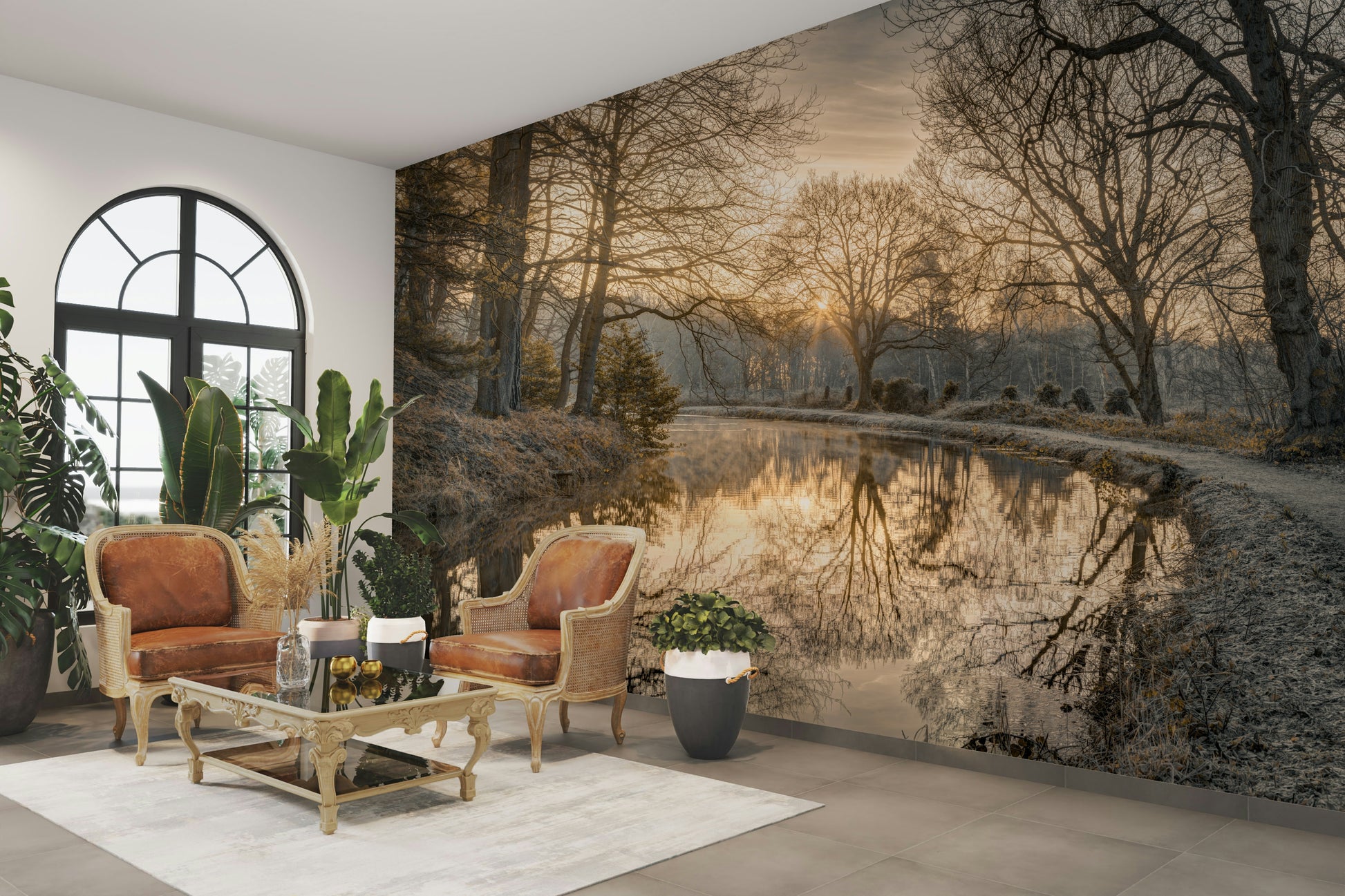 The peel and stick wallpaper showing realistic nature textures.

