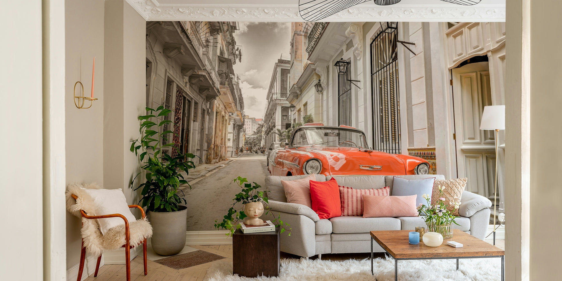 A close-up of the detailed texture on the vintage car.

