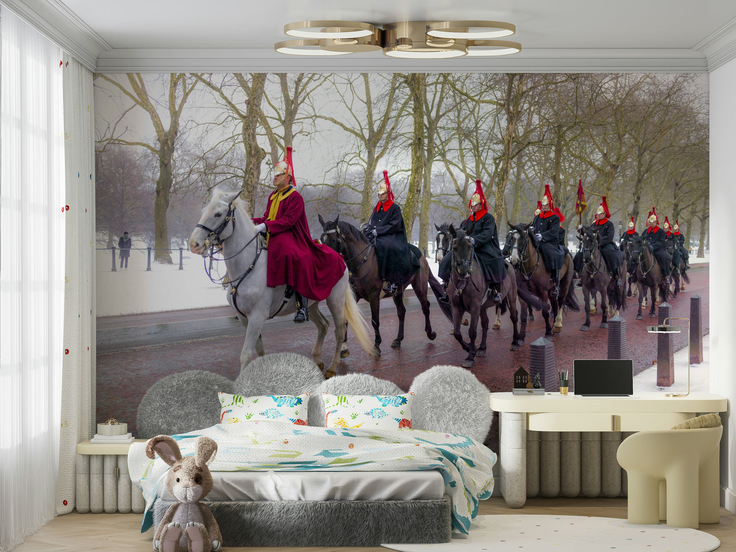 An angled shot of the mural's classic color palette.

