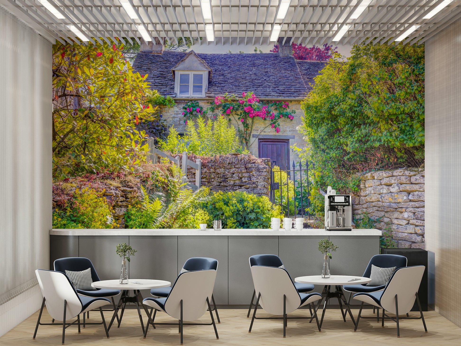 The wallpaper is used as a feature wall in a bedroom.

