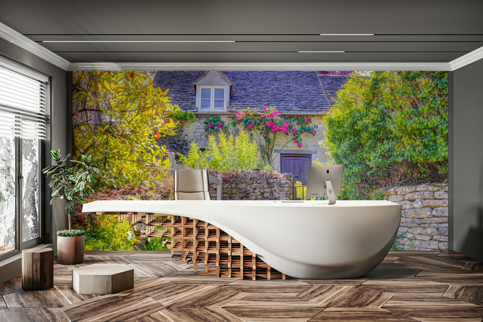 The wallpaper for walls being admired in a home.

