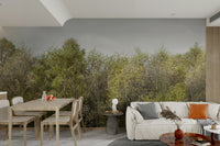 A minimalist interior with the birch forest wallpaper.

