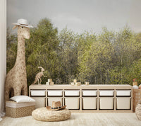 The wallpaper is used as a feature wall in a bedroom.

