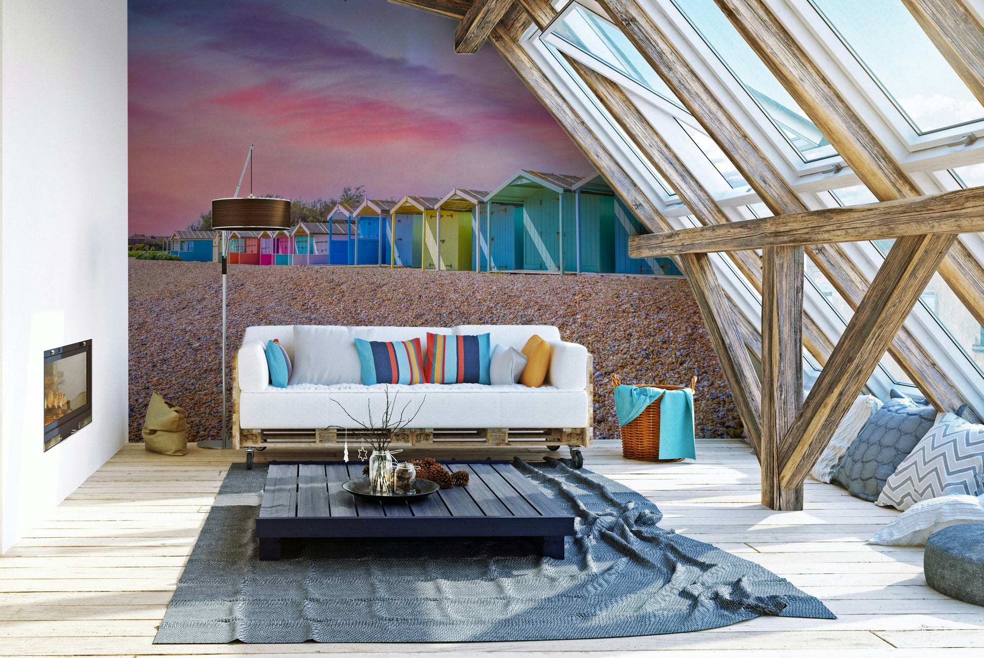 An angled shot of the mural's gentle color palette.

