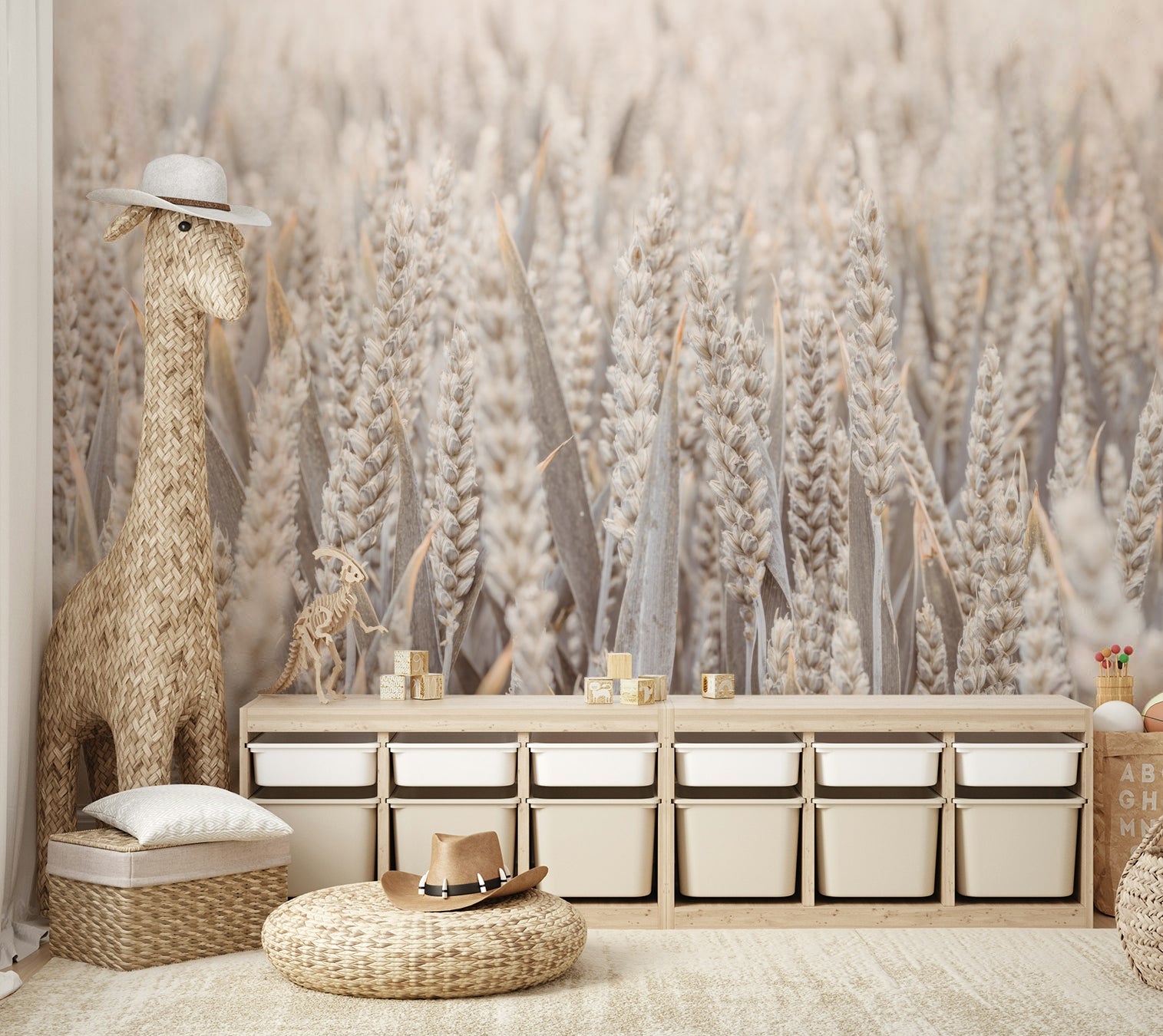 A classic wheat field wallpaper for walls with a rural theme.

