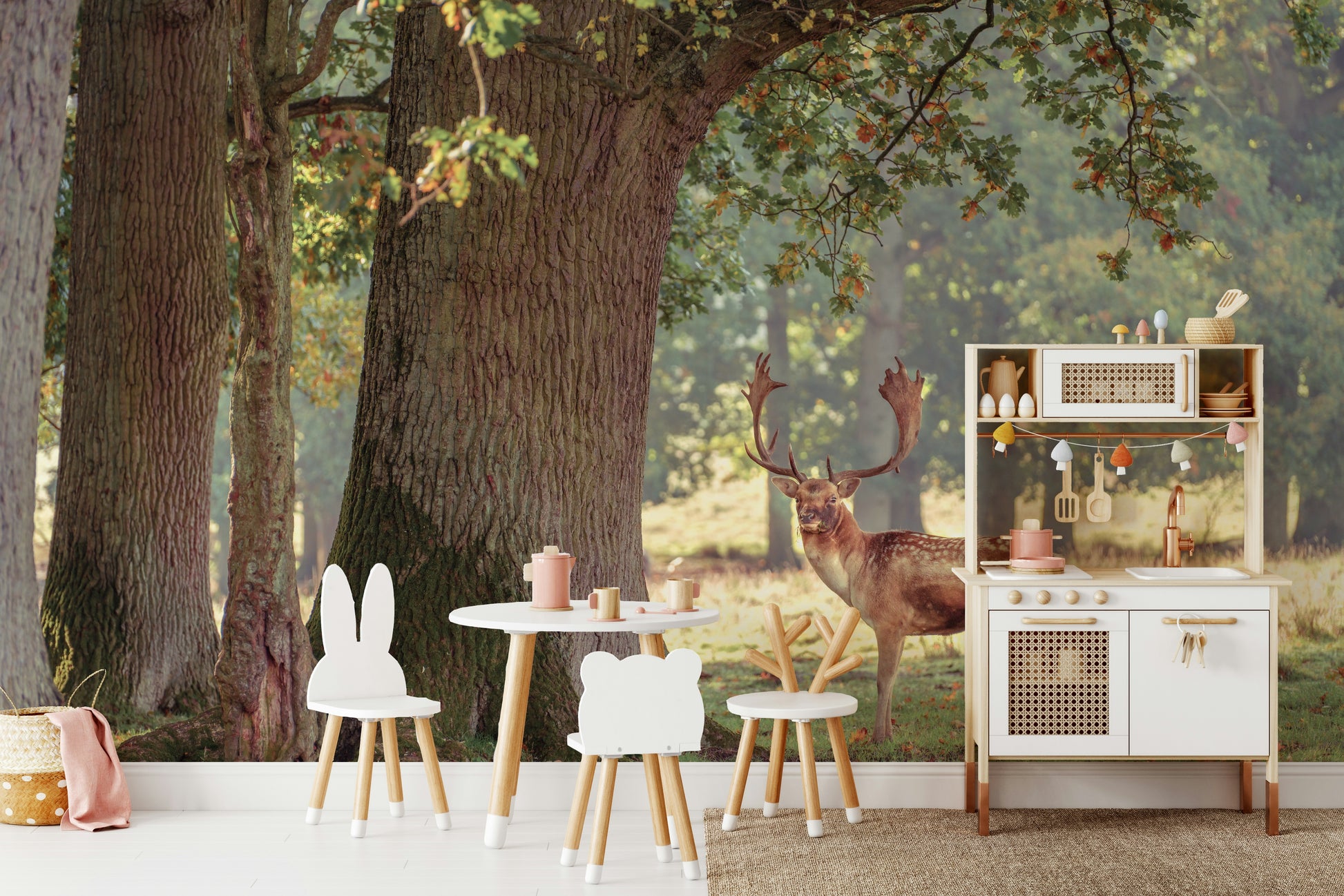 A graceful nature landscape wall mural in soft tones.

