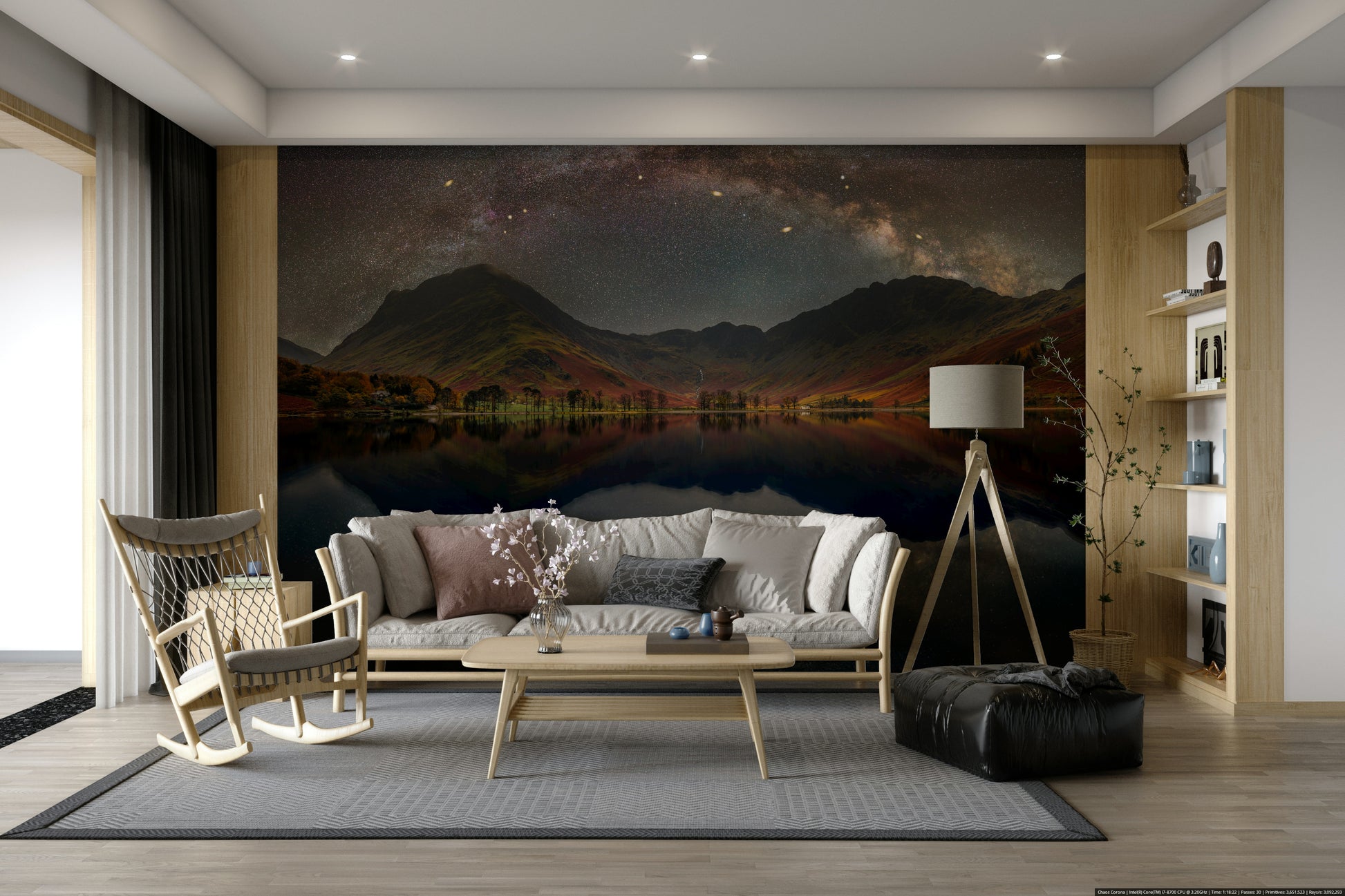 A beautiful celestial wallpaper mural over Buttermere Lake.

