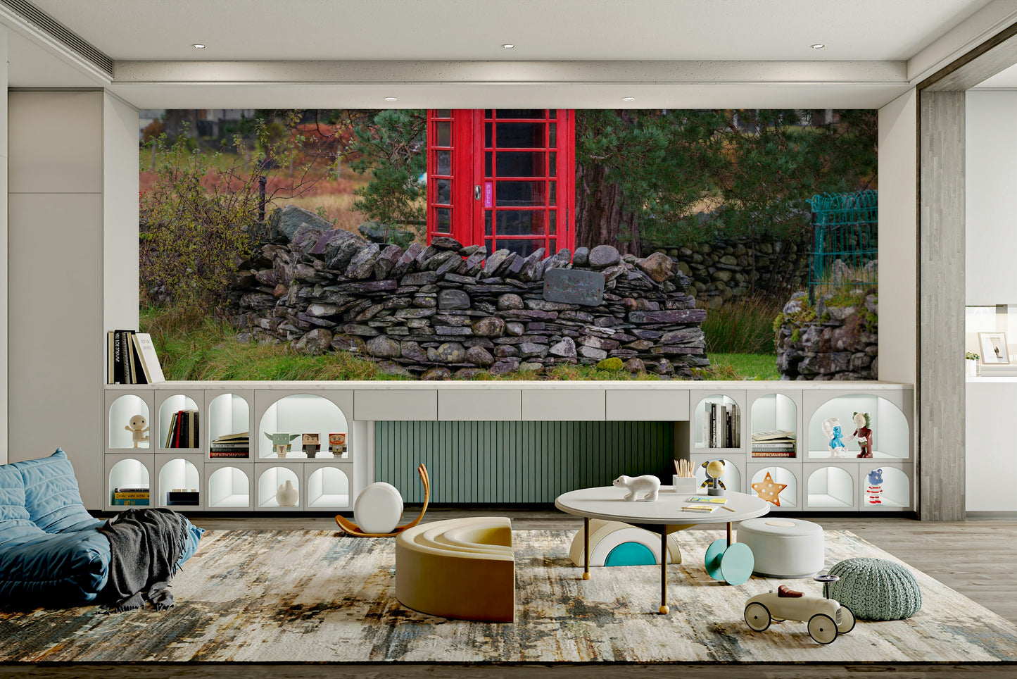 A charming London scene wall mural for urban decor.

