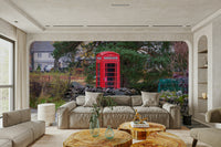 A contemplative red phone box wallpaper mural for a feature wall.

