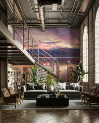 A beautiful reflective water wall mural for a living room.

