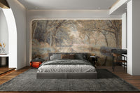 An artistic woodland water mural on scenic wallpaper.

