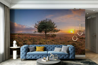 An artistic rural landscape mural for home decor.

