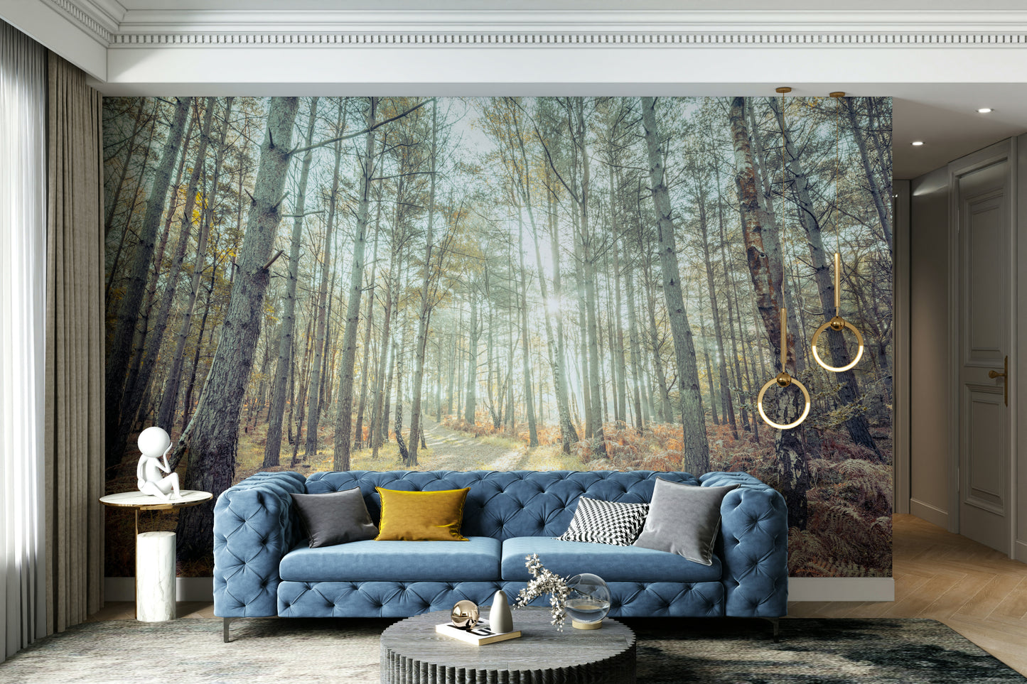A beautiful woodland wall mural for a living room.


