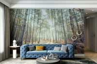 A beautiful woodland wall mural for a living room.

