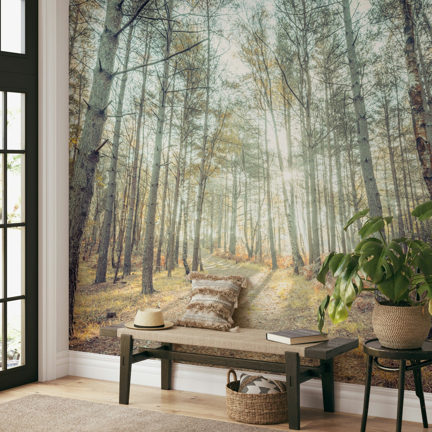 An artistic nature trail mural for home decor.

