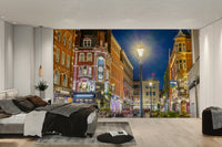 A dramatic street view wallpaper mural that defines a space.

