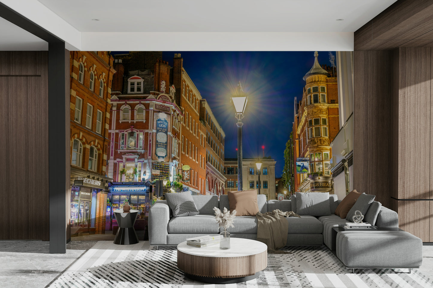 A graceful London architecture wall mural in rich tones.

