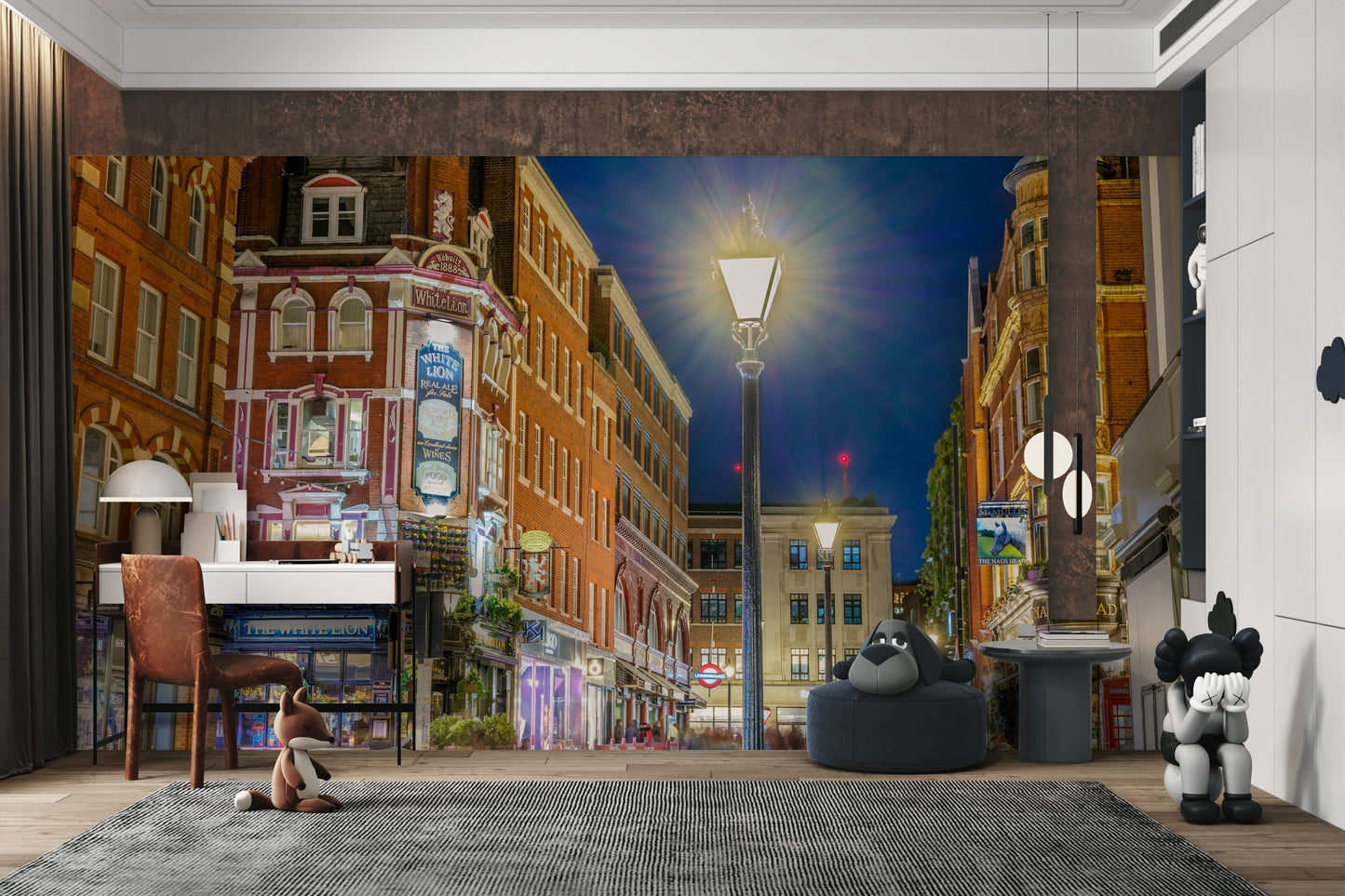 A contemplative Covent Garden wallpaper mural for a feature wall.

