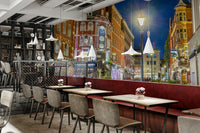 An artistic city pub mural for home decor.

