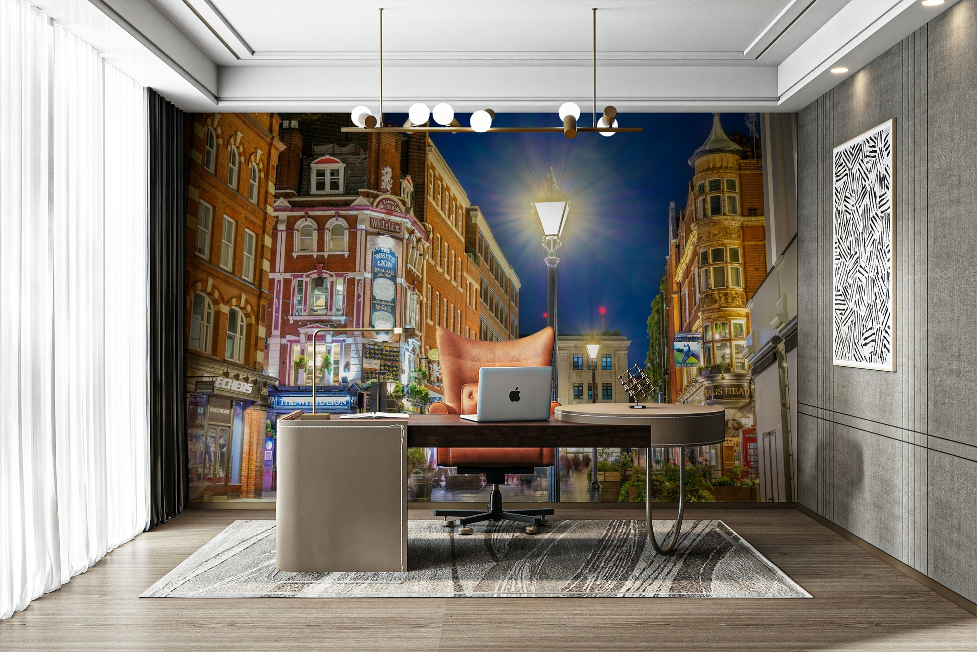 A beautiful Covent Garden wallpaper mural with city lights.

