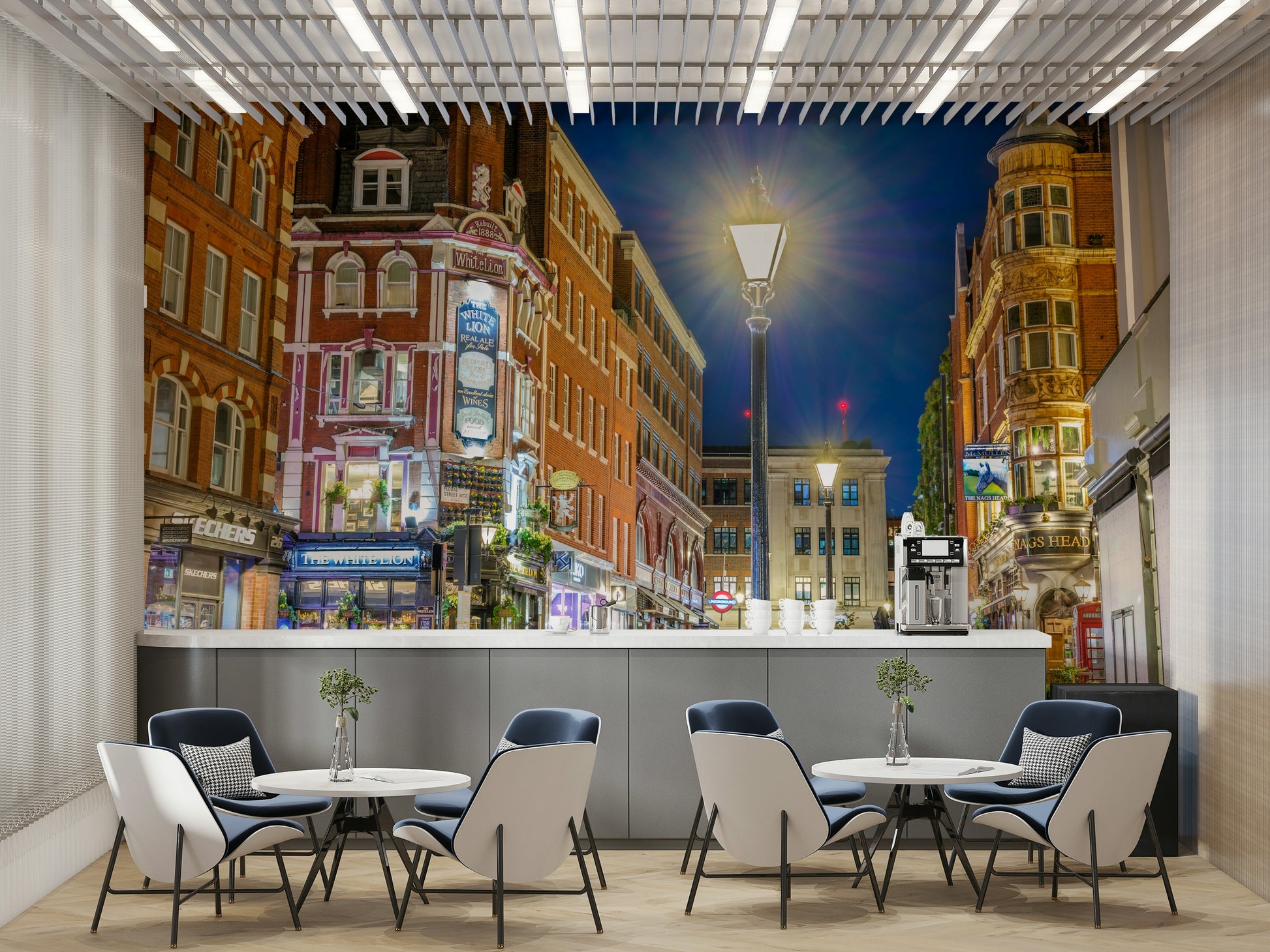 A vibrant London street wall mural for urban decor.


