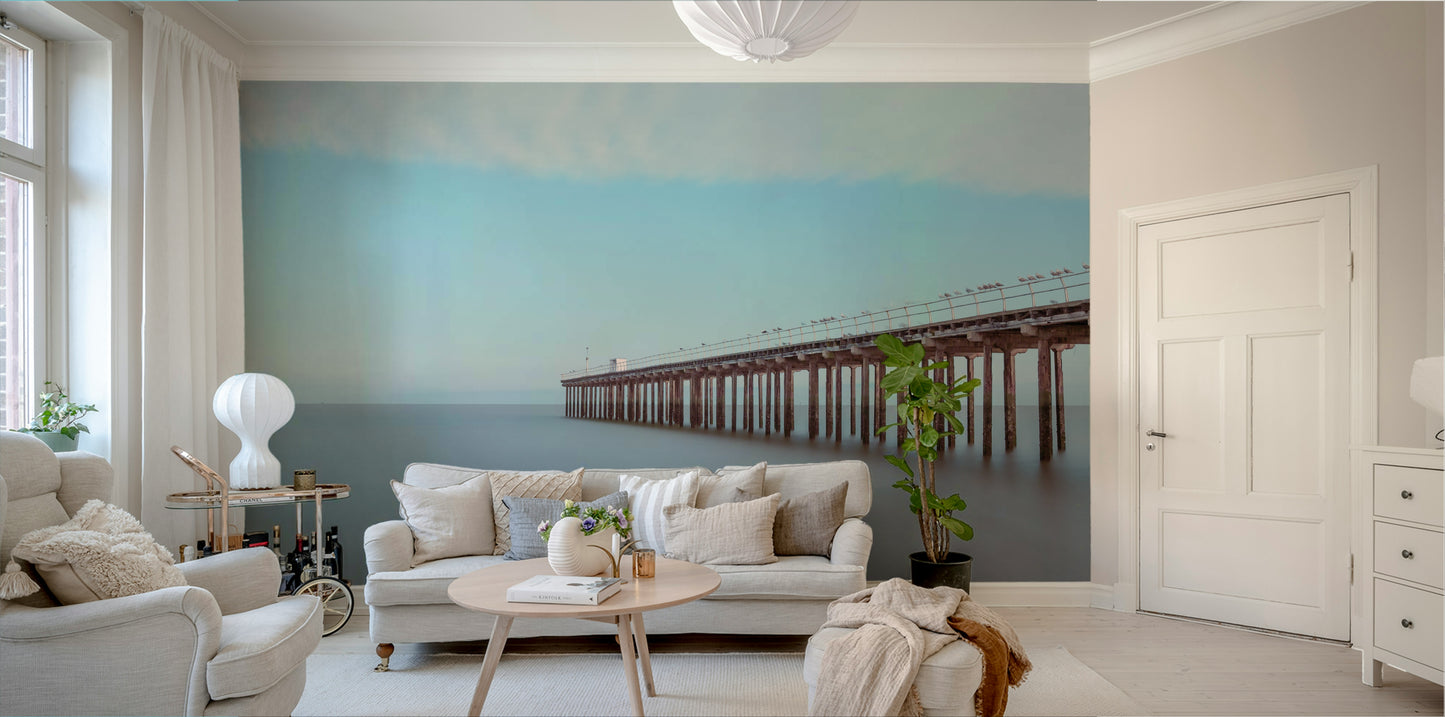 A calming nautical design wallpaper mural that defines a space.


