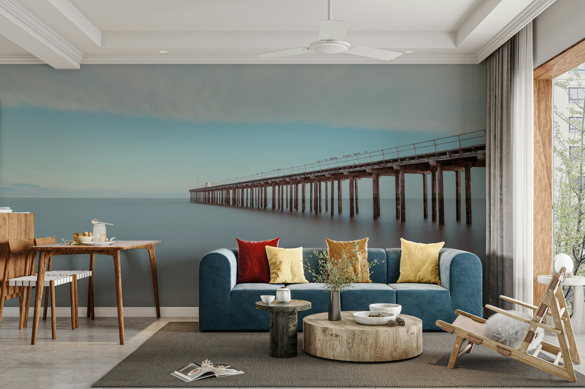 A classic coastal dock wallpaper for walls.

