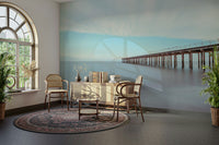 A contemplative seaside dock wallpaper mural for a feature wall.

